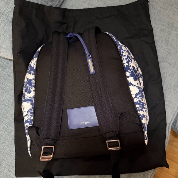 Saint Laurent Blue & White Hibiscus Toile Print City Backpack main image 11